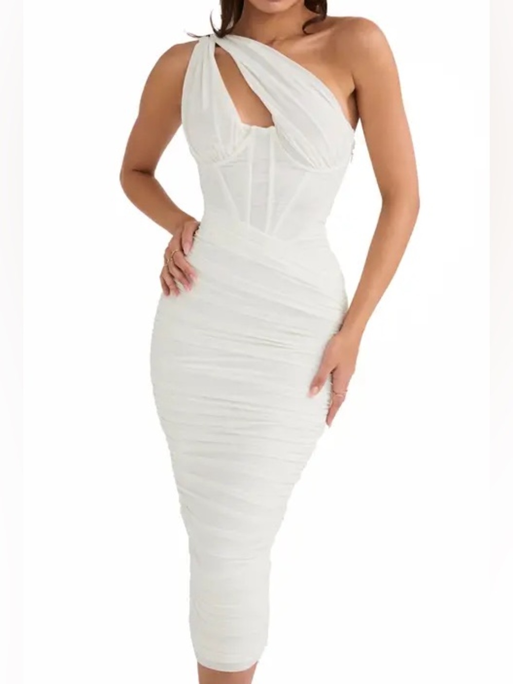 House of CB Valentina Asymmetrical Cut-Out One Shoulder Midi Dress Size M